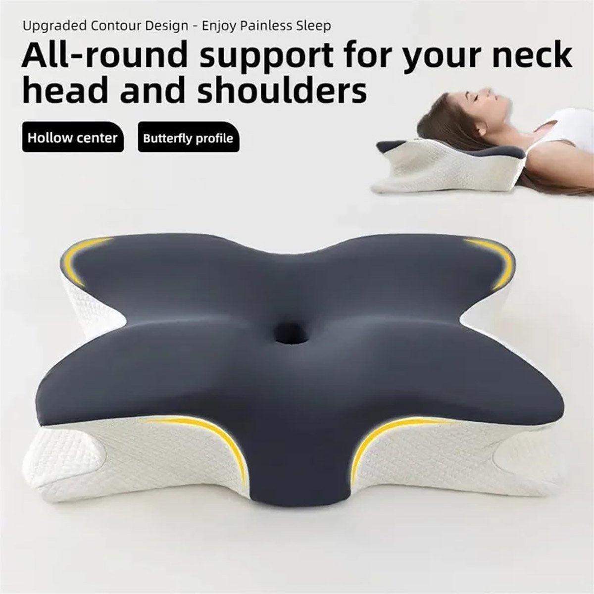 Cushions & Throws: Memory Foam Butterfly Pillow Neck Support Slow Rebound Cervical Pillow - Dark Grey