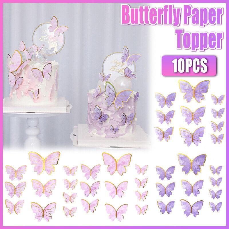 Party Supplies: 10Pcs Butterfly Paper Toppers Happy Birthday Cake & Festival Theme Decor - Pink Phnom Penh