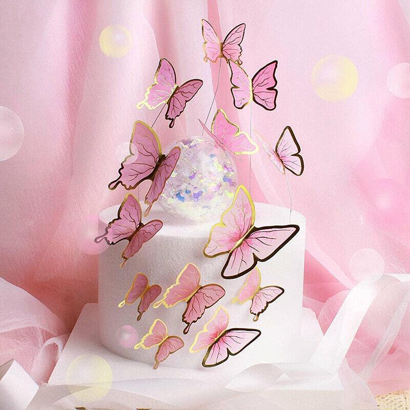 Party Supplies: 10Pcs Butterfly Paper Toppers Happy Birthday Cake & Festival Theme Decor - Pink Phnom Penh