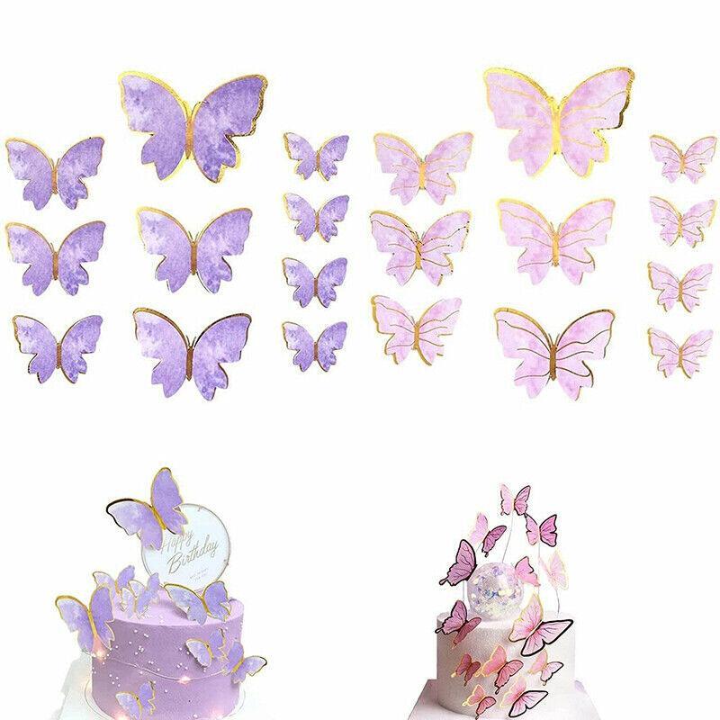 Party Supplies: 10Pcs Butterfly Paper Toppers Happy Birthday Cake & Festival Theme Decor - Pink Phnom Penh