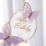 10Pcs Butterfly Paper Toppers Happy Birthday Cake & Festival Theme Decor - Purple Stripe