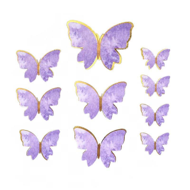 Party Supplies: 10Pcs Butterfly Paper Toppers Happy Birthday Cake & Festival Theme Decor - Purple Stripe