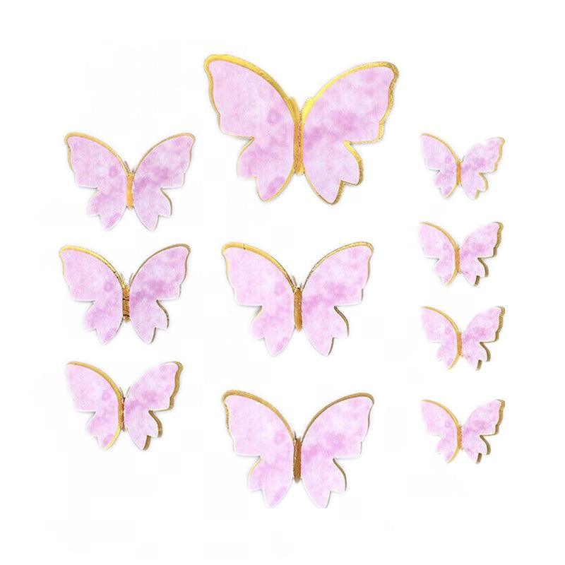 Party Supplies: 10Pcs Butterfly Paper Toppers Happy Birthday Cake & Festival Theme Decor - Purple Stripe