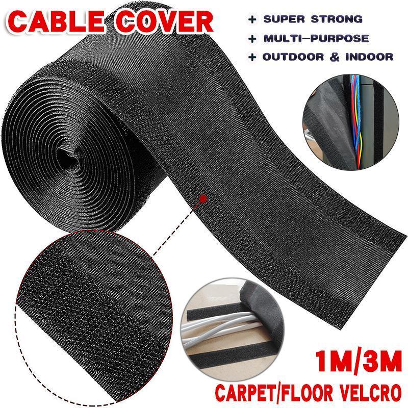 Cable Management: Cable Cover Nylon Sticky Wire Protector Floor Blanket Reusable Cord Tube Cover - Black-1Meter-Carpet
