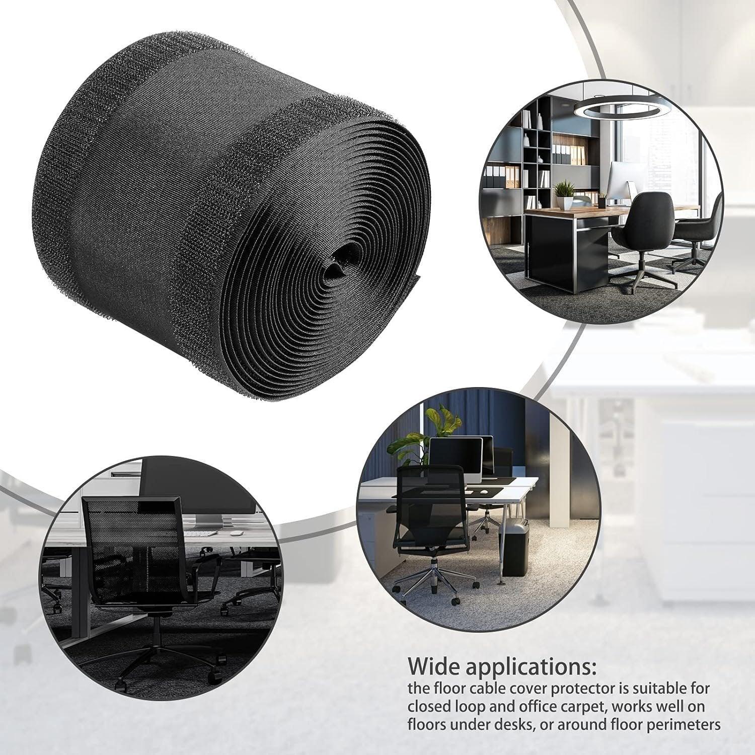 Cable Management: Cable Cover Nylon Sticky Wire Protector Floor Blanket Reusable Cord Tube Cover - Black-1Meter-Carpet