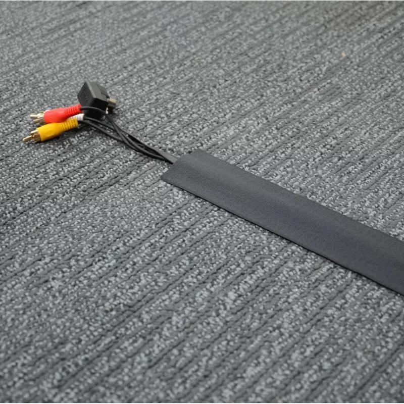 Cable Management: Cable Cover Nylon Sticky Wire Protector Floor Blanket Reusable Cord Tube Cover - Black-3Meter(with adhesive)-Floor
