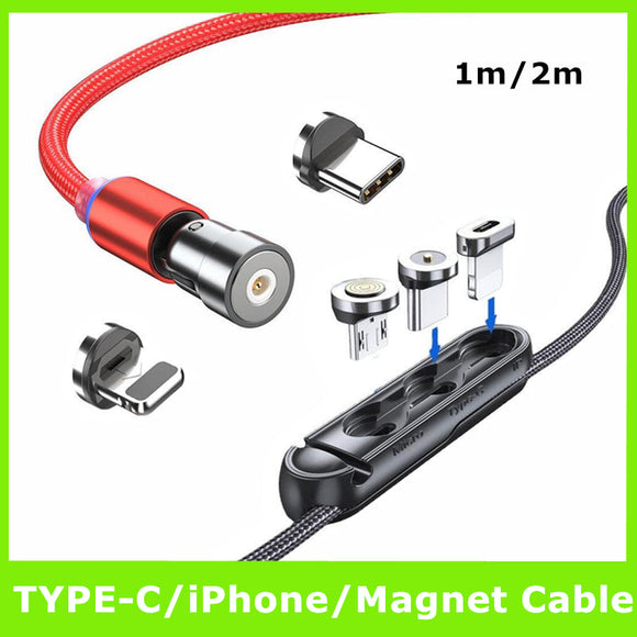 1m 2m Braided Charging Cable with Detachable Connectors for Type C Micro Lightning - Magnet Cable-Red-iPhone-1M
