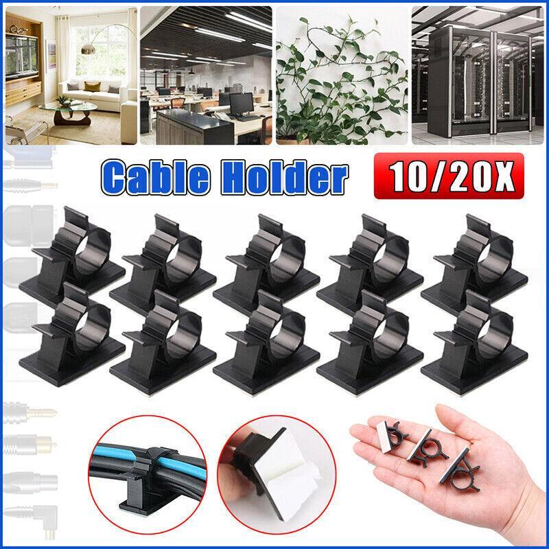 Cable Management: Adhesive Cord Management Cable Clips Black Wire Holder Organizer Clamp - 10PCS