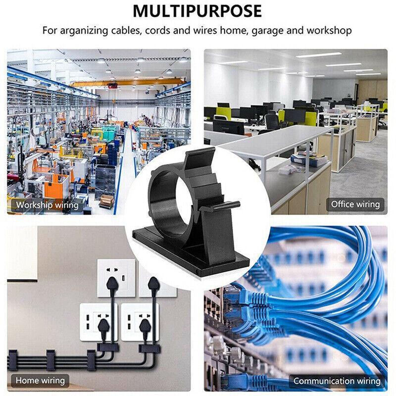 Cable Management: Adhesive Cord Management Cable Clips Black Wire Holder Organizer Clamp - 10PCS