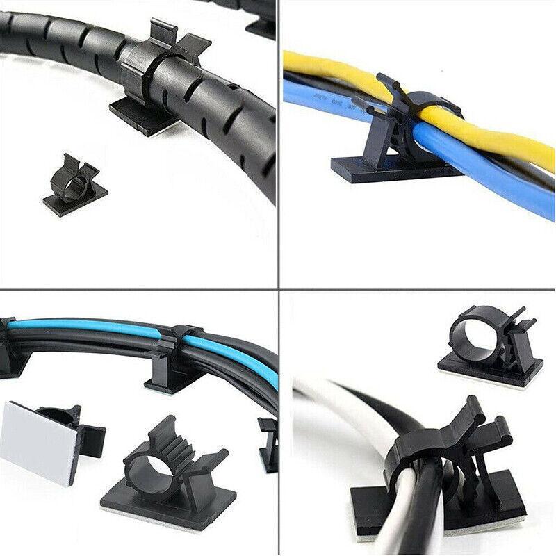 Cable Management: Adhesive Cord Management Cable Clips Black Wire Holder Organizer Clamp - 10PCS