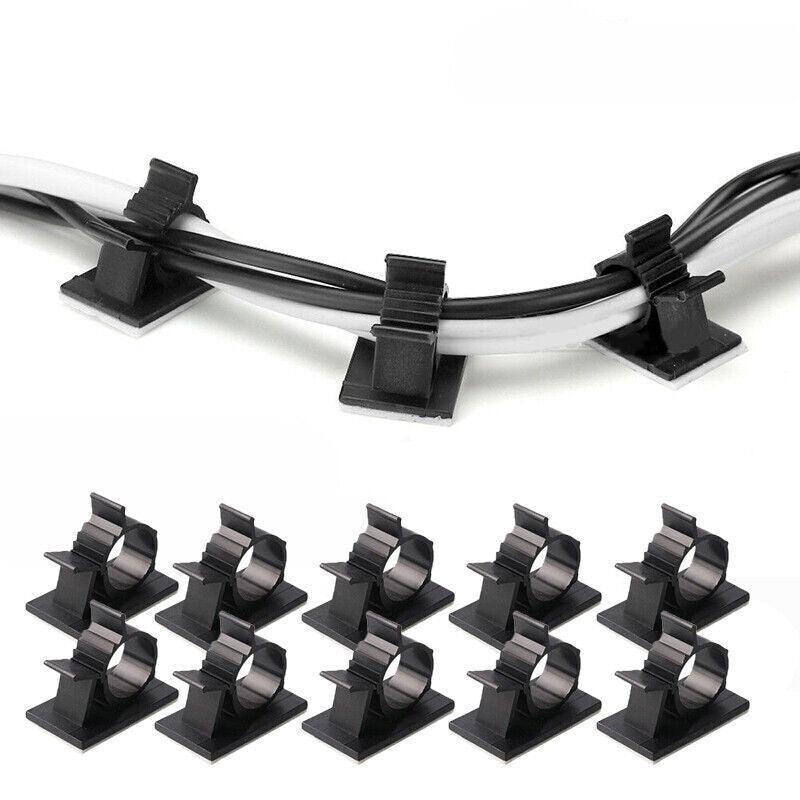 Cable Management: Adhesive Cord Management Cable Clips Black Wire Holder Organizer Clamp - 10PCS
