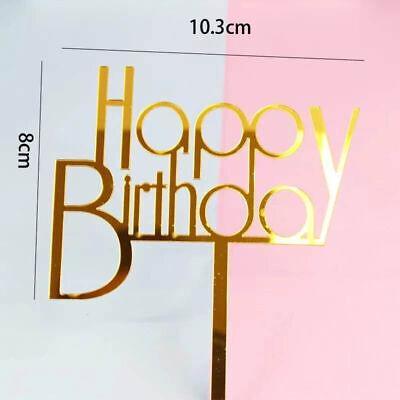 Party Supplies: Happy Birthday Acrylic Cake Topper Cake Decoration Golden Silver Party - Blue- Heart