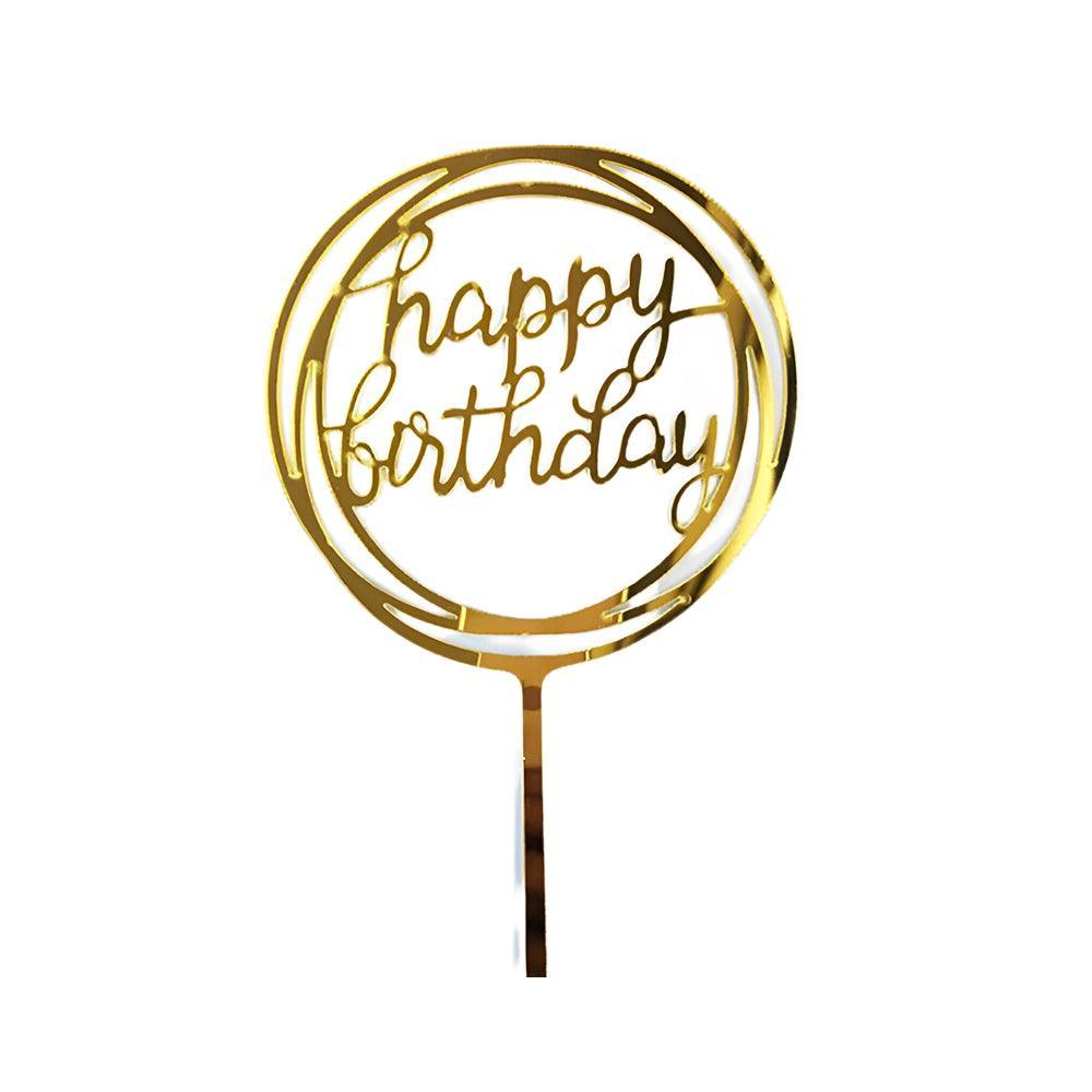 Party Supplies: Happy Birthday Acrylic Cake Topper Cake Decoration Golden Silver Party - Colourful-Star