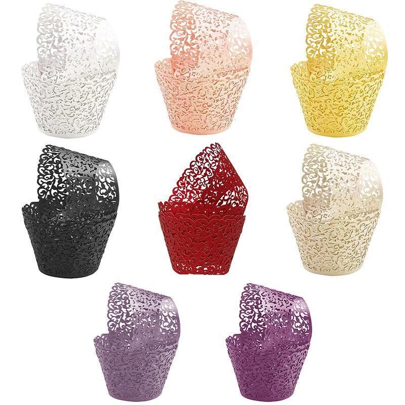 Bakeware & Accessories: 25pcs Laser Cut Cupcake Wrappers Wedding Party Baking Decorations in 8 Colours - Black