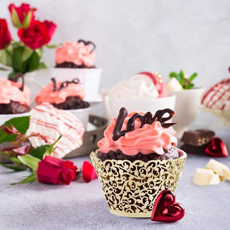 Bakeware & Accessories: 25pcs Laser Cut Cupcake Wrappers Wedding Party Baking Decorations in 8 Colours - Black