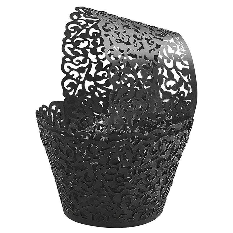 Bakeware & Accessories: 25pcs Laser Cut Cupcake Wrappers Wedding Party Baking Decorations in 8 Colours - Black