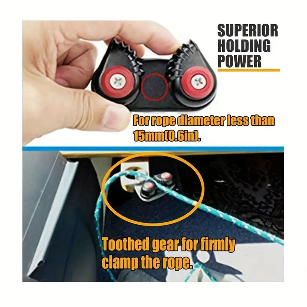 Boating Accessories: Rope Clamp Set 2PCS Aluminum Alloy Black Clip Plate Sailboat Kayak Canoe Outdoor
