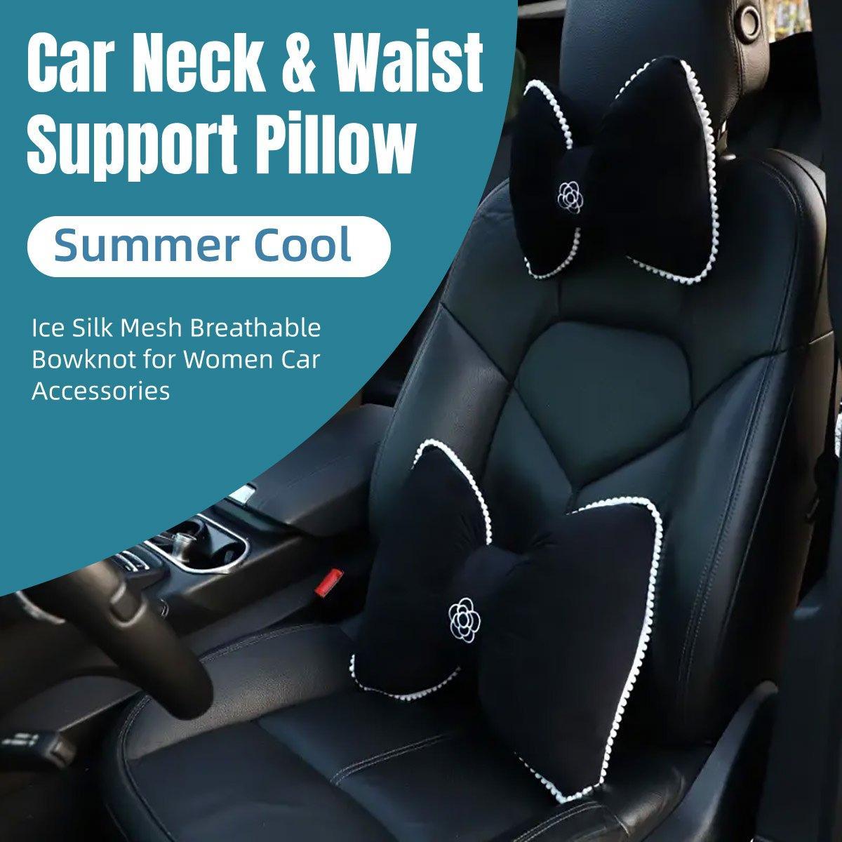 Automotive Parts: Black Bowknot Neck Pillow Plush Bow Tie Soft Plush Car Headrest Waist Support - Headrest