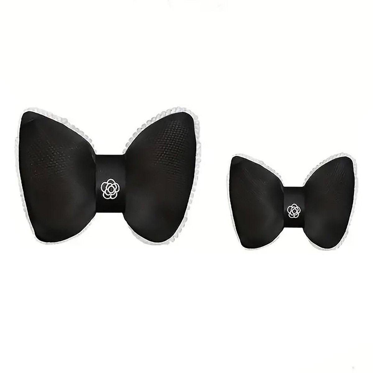 Automotive Parts: Black Bowknot Neck Pillow Plush Bow Tie Soft Plush Car Headrest Waist Support - Headrest