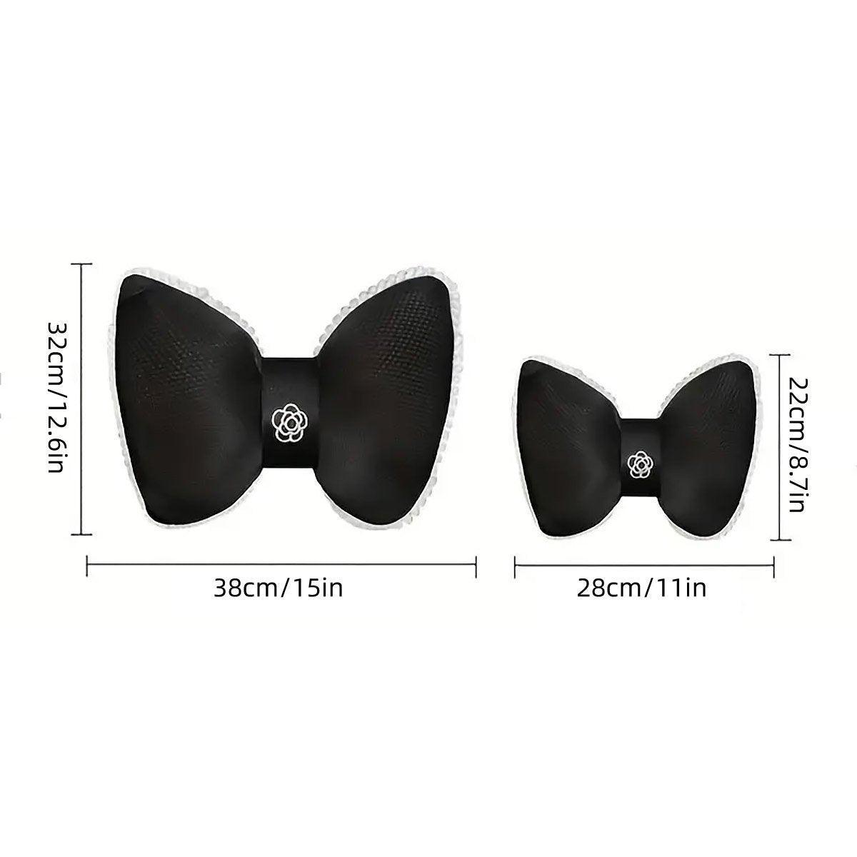 Automotive Parts: Black Bowknot Neck Pillow Plush Bow Tie Soft Plush Car Headrest Waist Support - Headrest