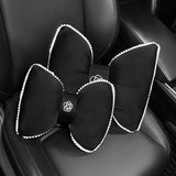 Automotive Parts: Black Bowknot Neck Pillow Plush Bow Tie Soft Plush Car Headrest Waist Support - Headrest