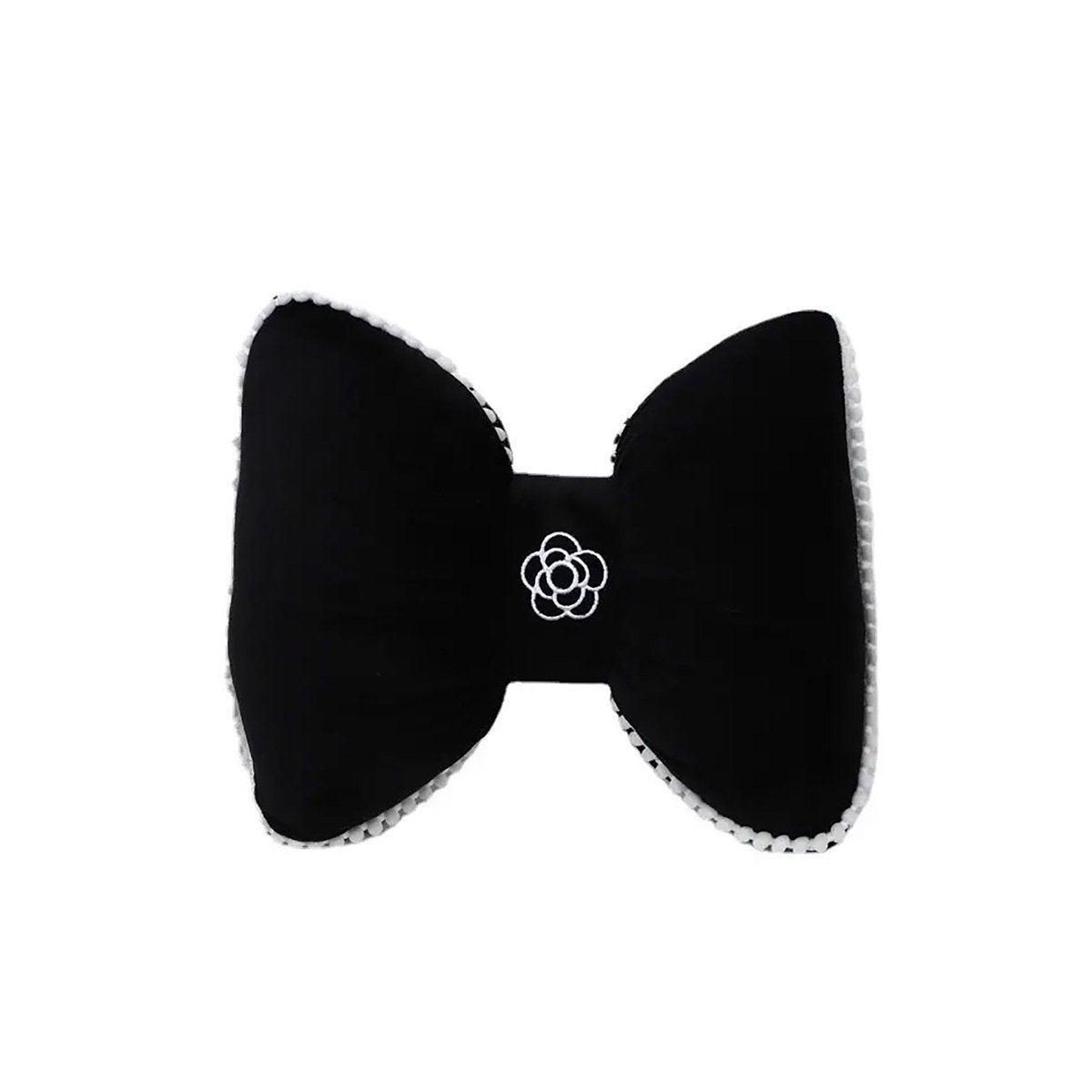 Automotive Parts: Black Bowknot Neck Pillow Plush Bow Tie Soft Plush Car Headrest Waist Support - Headrest
