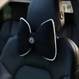Automotive Parts: Black Bowknot Neck Pillow Plush Bow Tie Soft Plush Car Headrest Waist Support - Waist