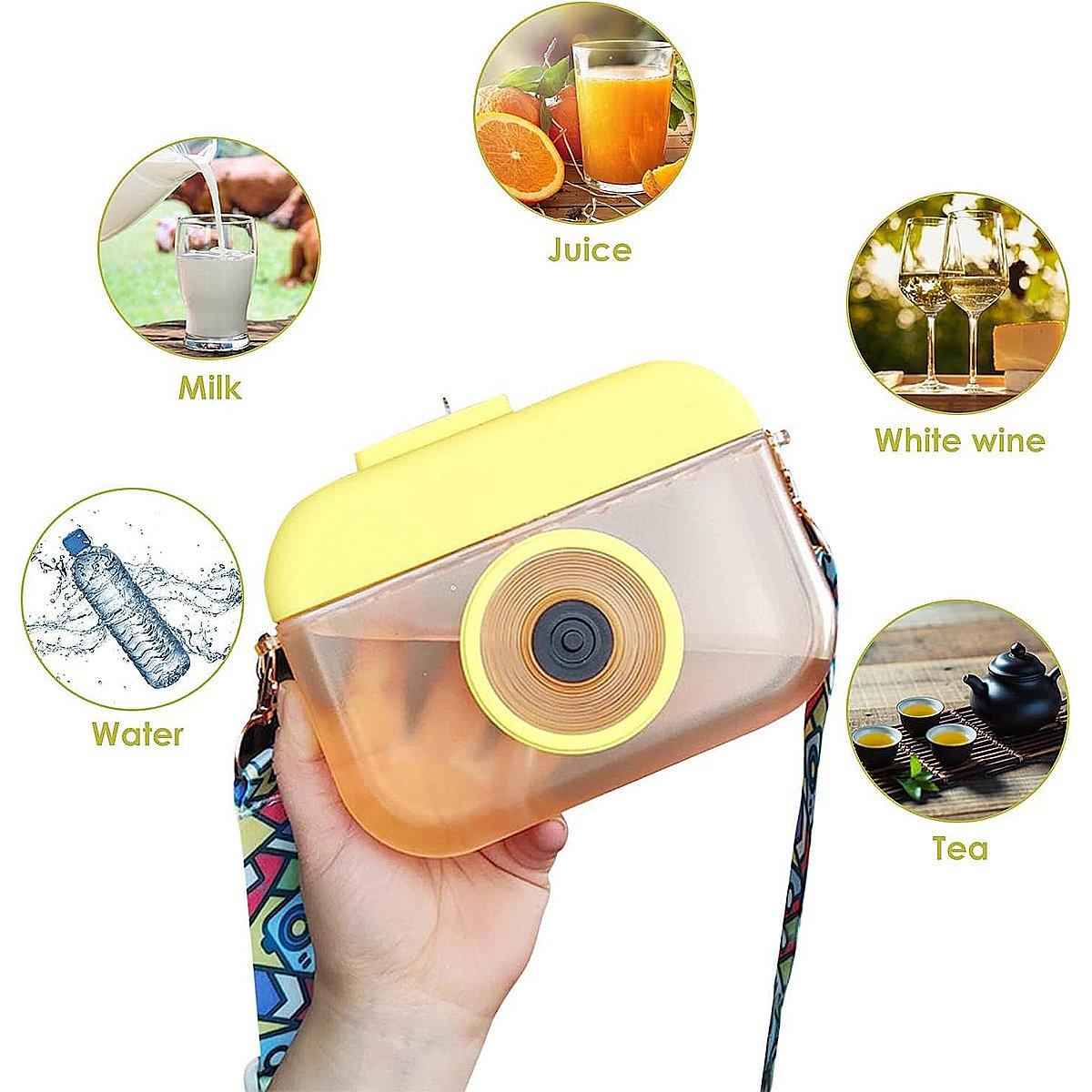 Novelty Gifts: Plastic Camera Straw Mug Backpack Leak Proof Outdoor Travel Mug Hiking Camping