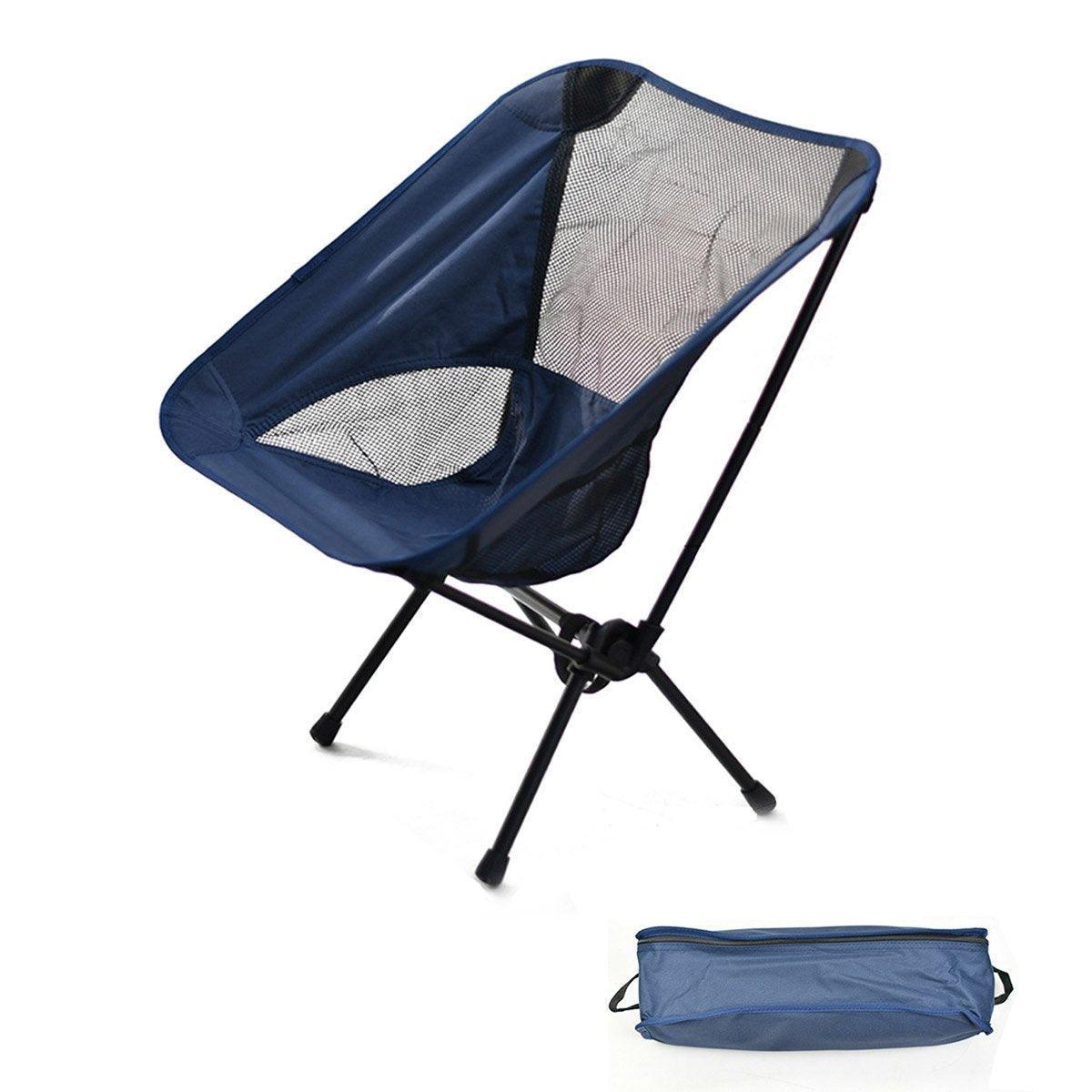 Outdoor Chairs: Outdoor Portable Lightweight Folding Camping Chair High Back Fishing Chair - Dark Blue