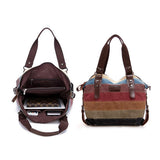 Women's Handbags: Rainbow Stripe Canvas Bag Patchwork Tote Bag Fashion Handbag Women Shoulder Bag