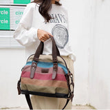 Women's Handbags: Rainbow Stripe Canvas Bag Patchwork Tote Bag Fashion Handbag Women Shoulder Bag