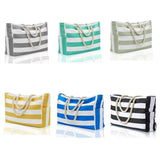 Gift Bags: Large Bohemian Striped Canvas Beach Bag Zipper Tote for Travel Outdoor Vacation - Grey
