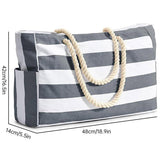 Gift Bags: Large Bohemian Striped Canvas Beach Bag Zipper Tote for Travel Outdoor Vacation - Grey