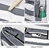 Gift Bags: Large Bohemian Striped Canvas Beach Bag Zipper Tote for Travel Outdoor Vacation - Grey