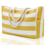 Gift Bags: Large Bohemian Striped Canvas Beach Bag Zipper Tote for Travel Outdoor Vacation - Grey