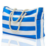 Gift Bags: Large Bohemian Striped Canvas Beach Bag Zipper Tote for Travel Outdoor Vacation - Grey
