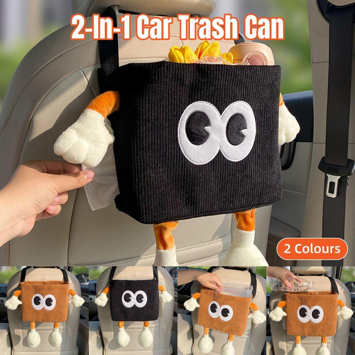 Automotive Decor: 2in1 Car Wastebasket and Tissue Box Multifunctional Car Storage Bucket Organizer - Black