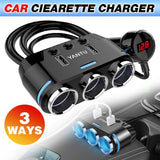 3 Way Multi Car Cigarette Lighter Socket Splitter Dual USB Charger/Power Adapter