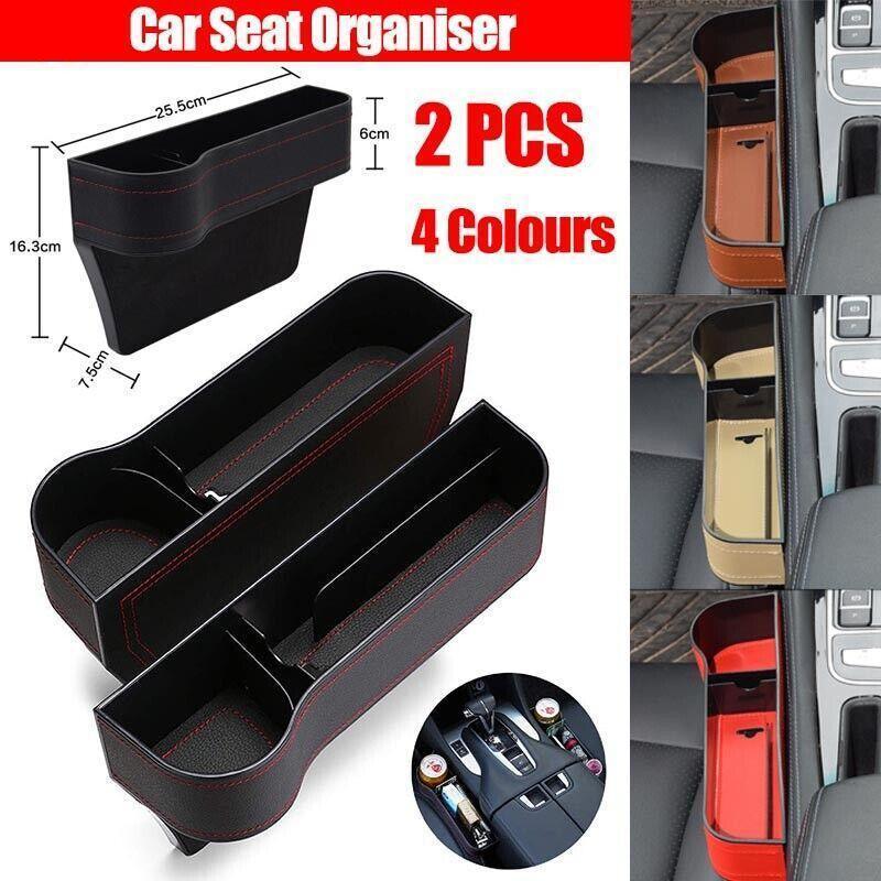 PU Leather Seat Side Gap Storage Box with Phone and Bottle Holder for Car Interior - Black