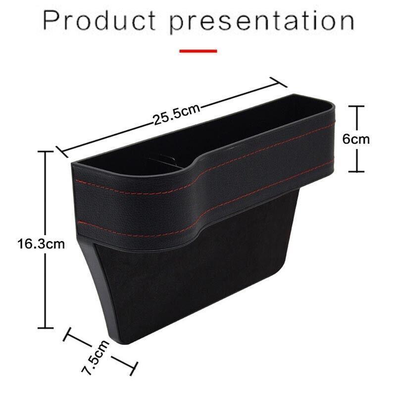PU Leather Seat Side Gap Storage Box with Phone and Bottle Holder for Car Interior - Black