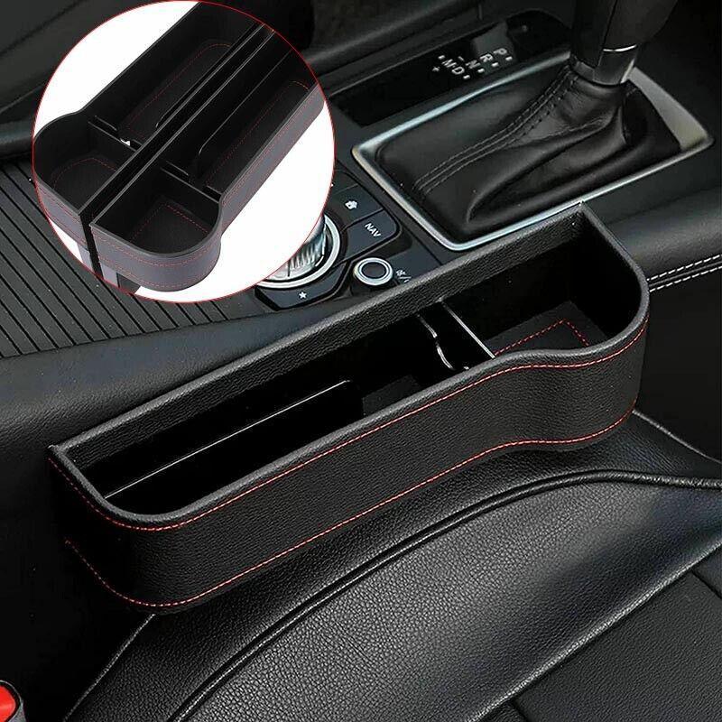 PU Leather Seat Side Gap Storage Box with Phone and Bottle Holder for Car Interior - Black