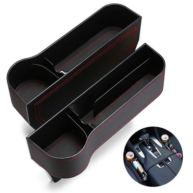 PU Leather Seat Side Gap Storage Box with Phone and Bottle Holder for Car Interior - Brown
