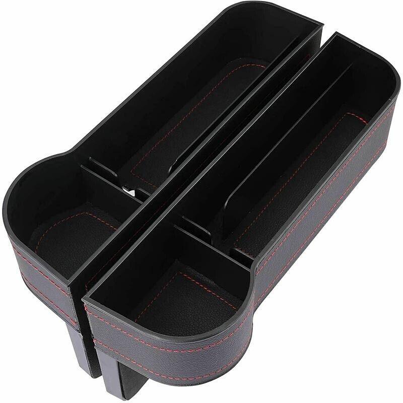 PU Leather Seat Side Gap Storage Box with Phone and Bottle Holder for Car Interior - Brown