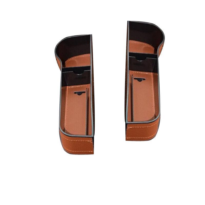 PU Leather Seat Side Gap Storage Box with Phone and Bottle Holder for Car Interior - Brown