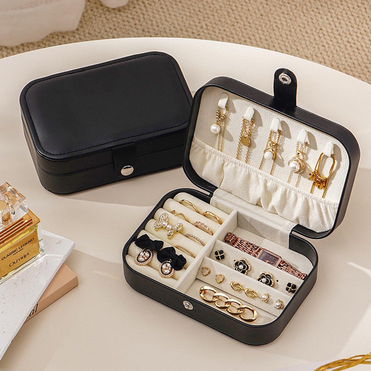 Jewellery Making Kits: Black Travel Portable Jewelry Box Minimalist Jewelry Organizer Storage Case