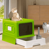 Cat Litter: Folding Enclosed Cat Litter Box Foldable Drawer Toilet Anti-Splash Pet Supplies - Blue