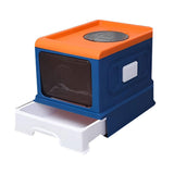 Cat Litter: Folding Enclosed Cat Litter Box Foldable Drawer Toilet Anti-Splash Pet Supplies - Blue