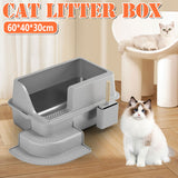Reptile & Amphibian Habitats: Semi Enclosed Large Stainless Steel Cat Litter Box Durable Easy Clean Cat Toilet