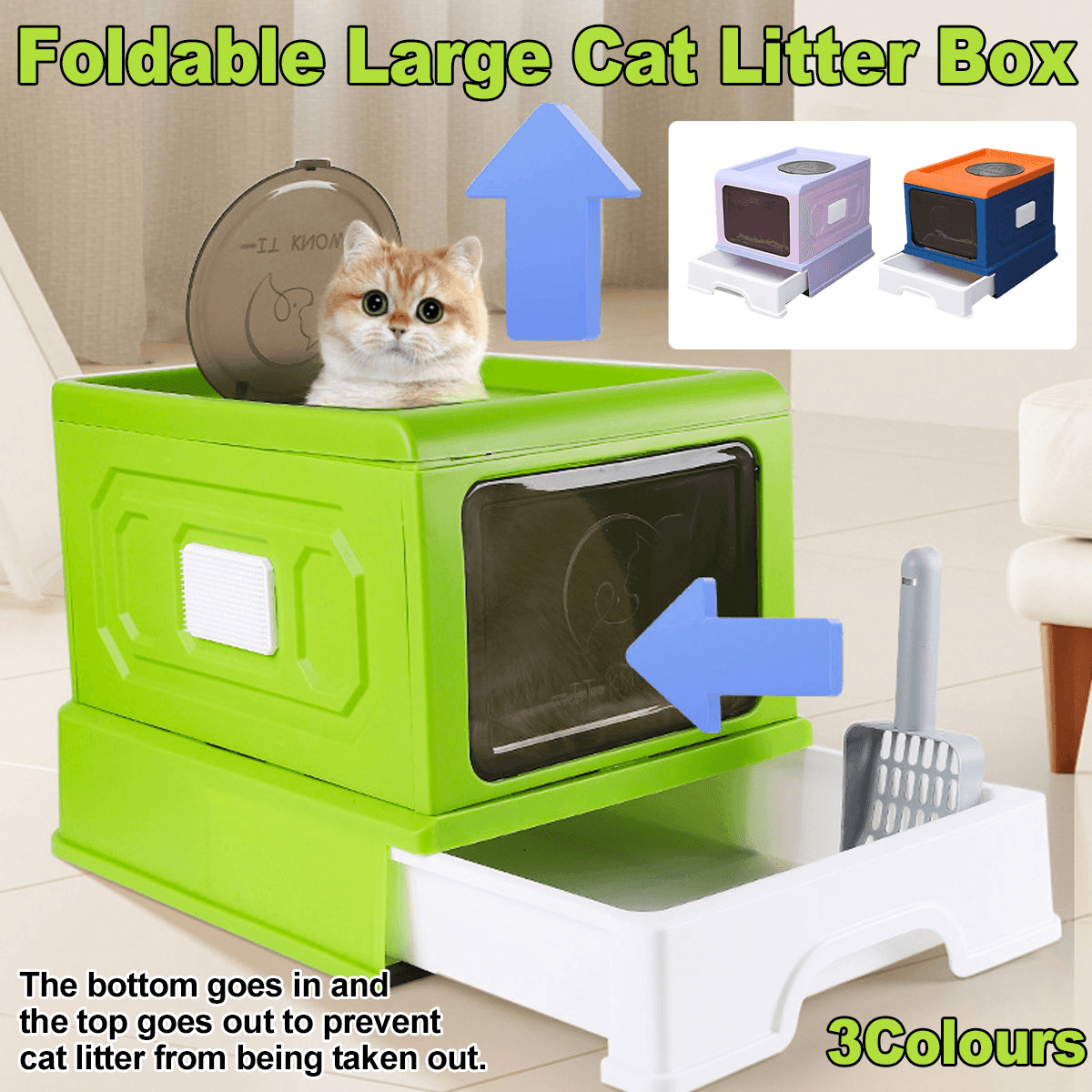 Cat Litter: Folding Enclosed Cat Litter Box Foldable Drawer Toilet Anti-Splash Pet Supplies - Purple