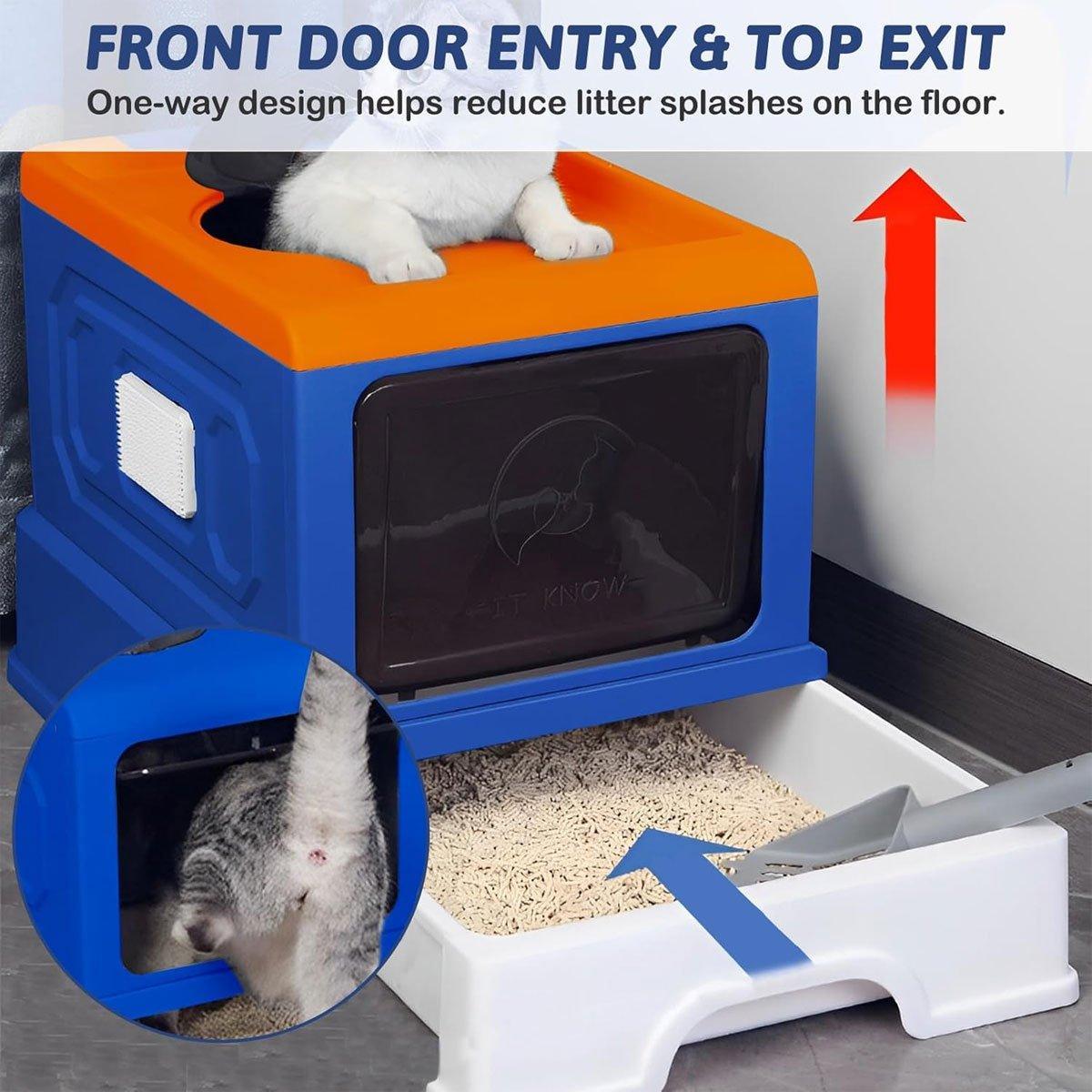 Cat Litter: Folding Enclosed Cat Litter Box Foldable Drawer Toilet Anti-Splash Pet Supplies - Purple